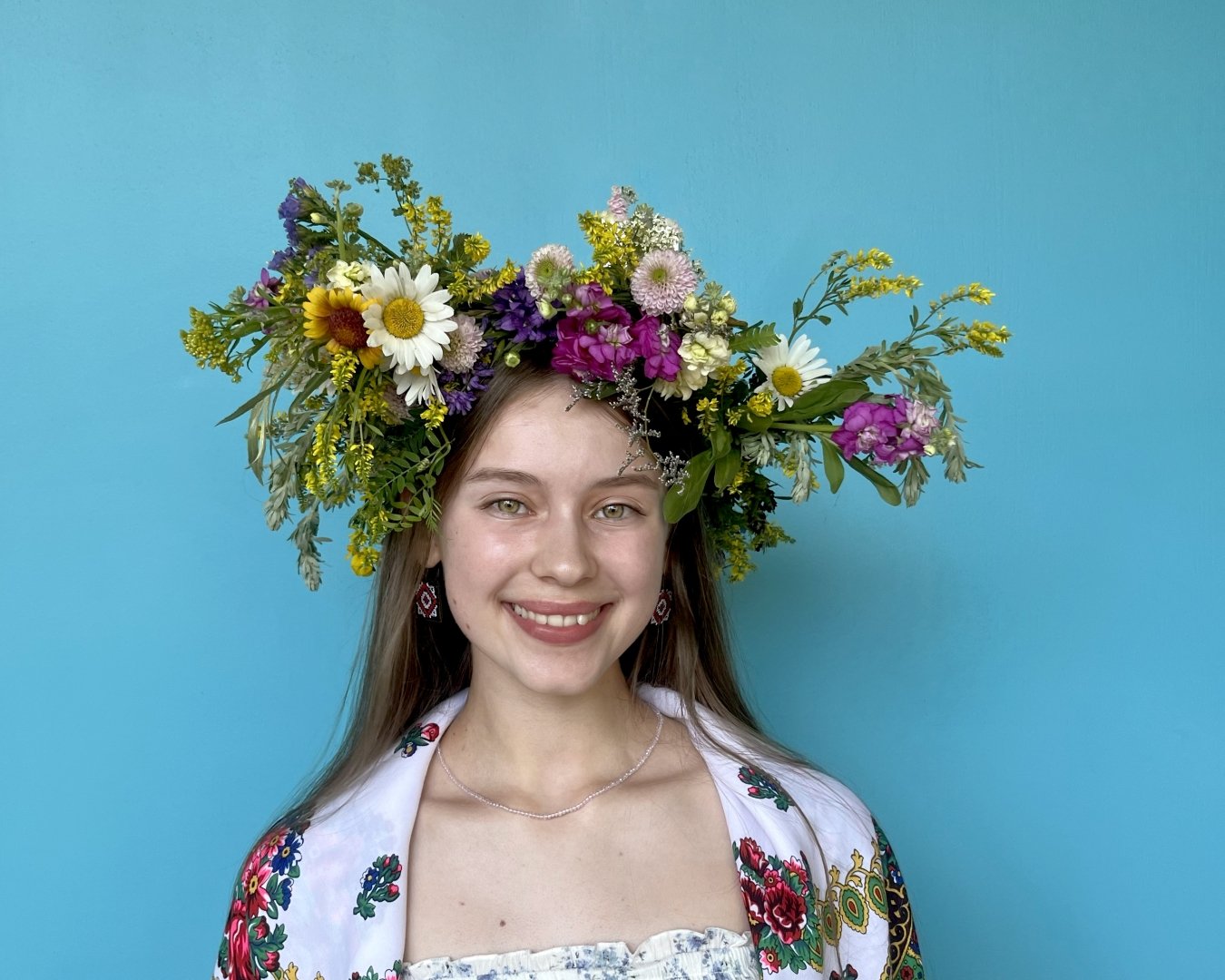 woman wearing a vinok (Ukrainian flower crown)