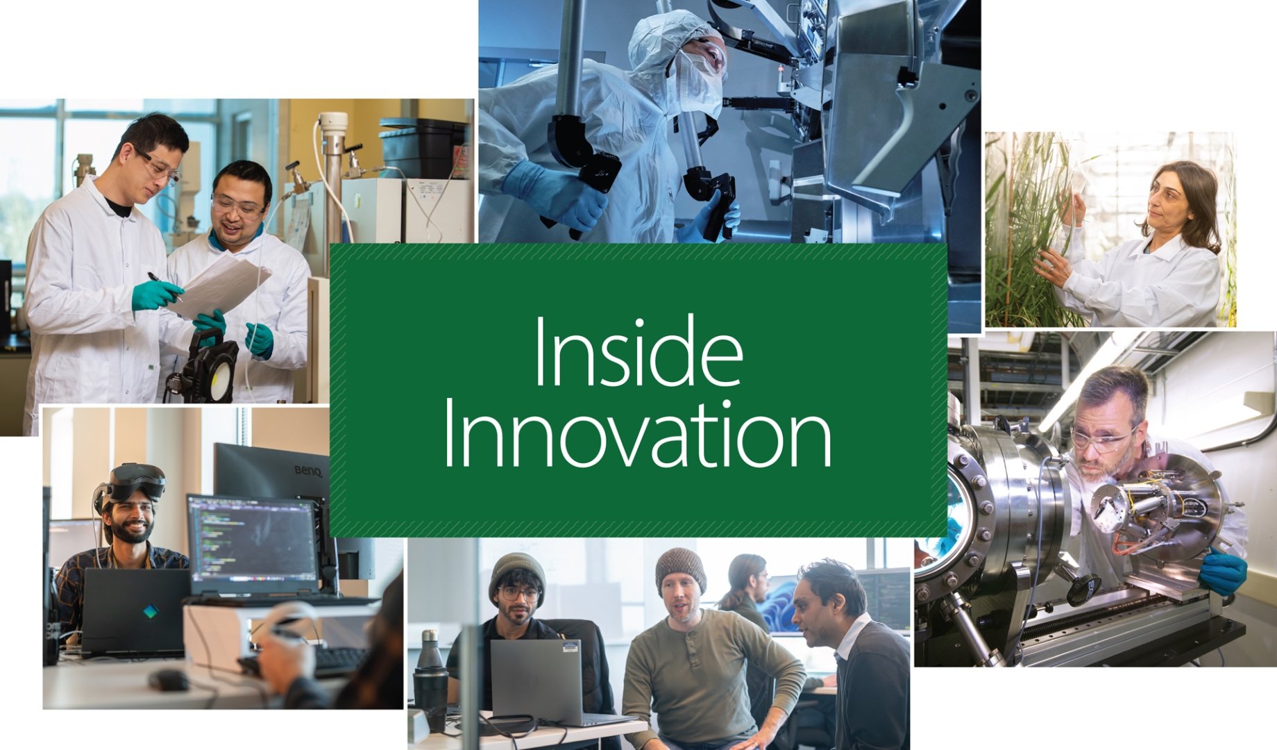 Inside Innovation promotional banner featuring photos of various innovators in Saskatchewan