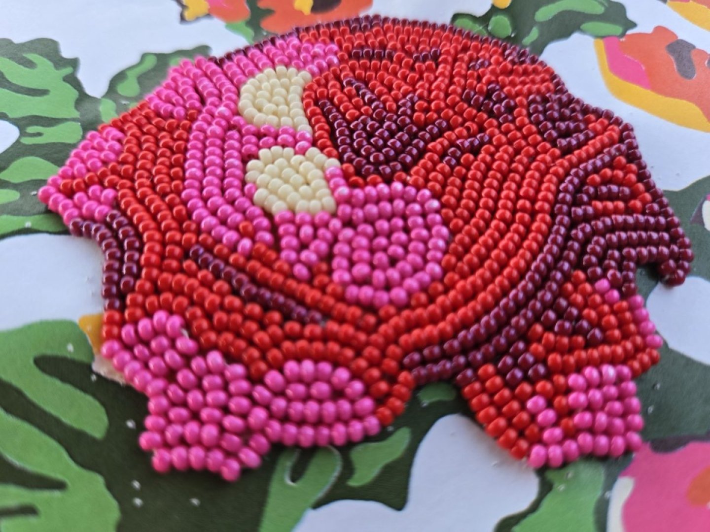 pink and red beaded flower