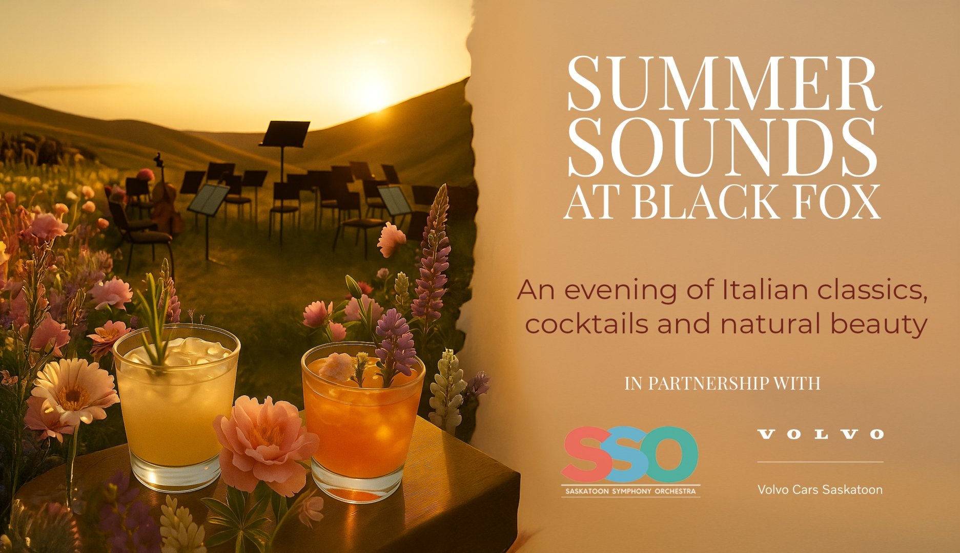 Enjoy craft cocktails as the sun sets listening to symphonic music