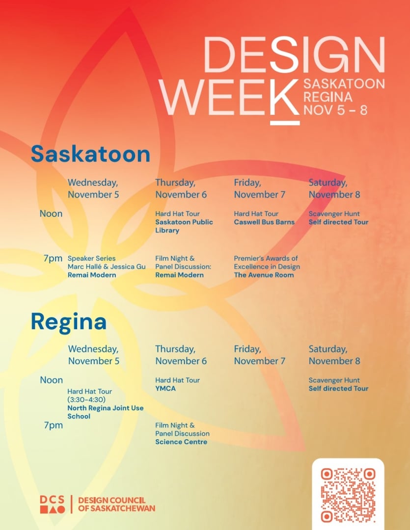 Schedule for the Saskatchewan Design Week Festival