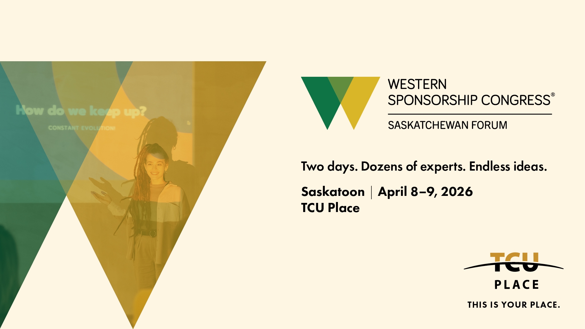 An image with a beige background and yellow and green triangles.