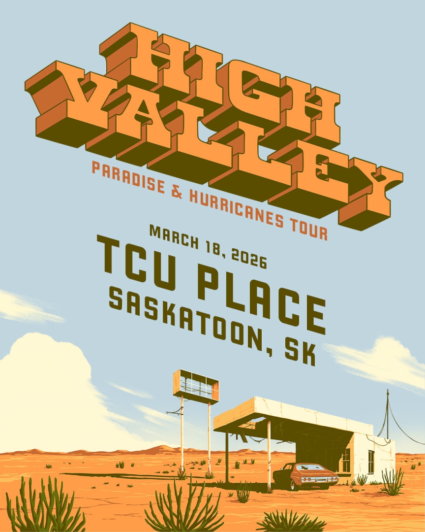 A promotional poster for the band High Valley's Paradis and Hurricanes Tour on March 18, 2026.