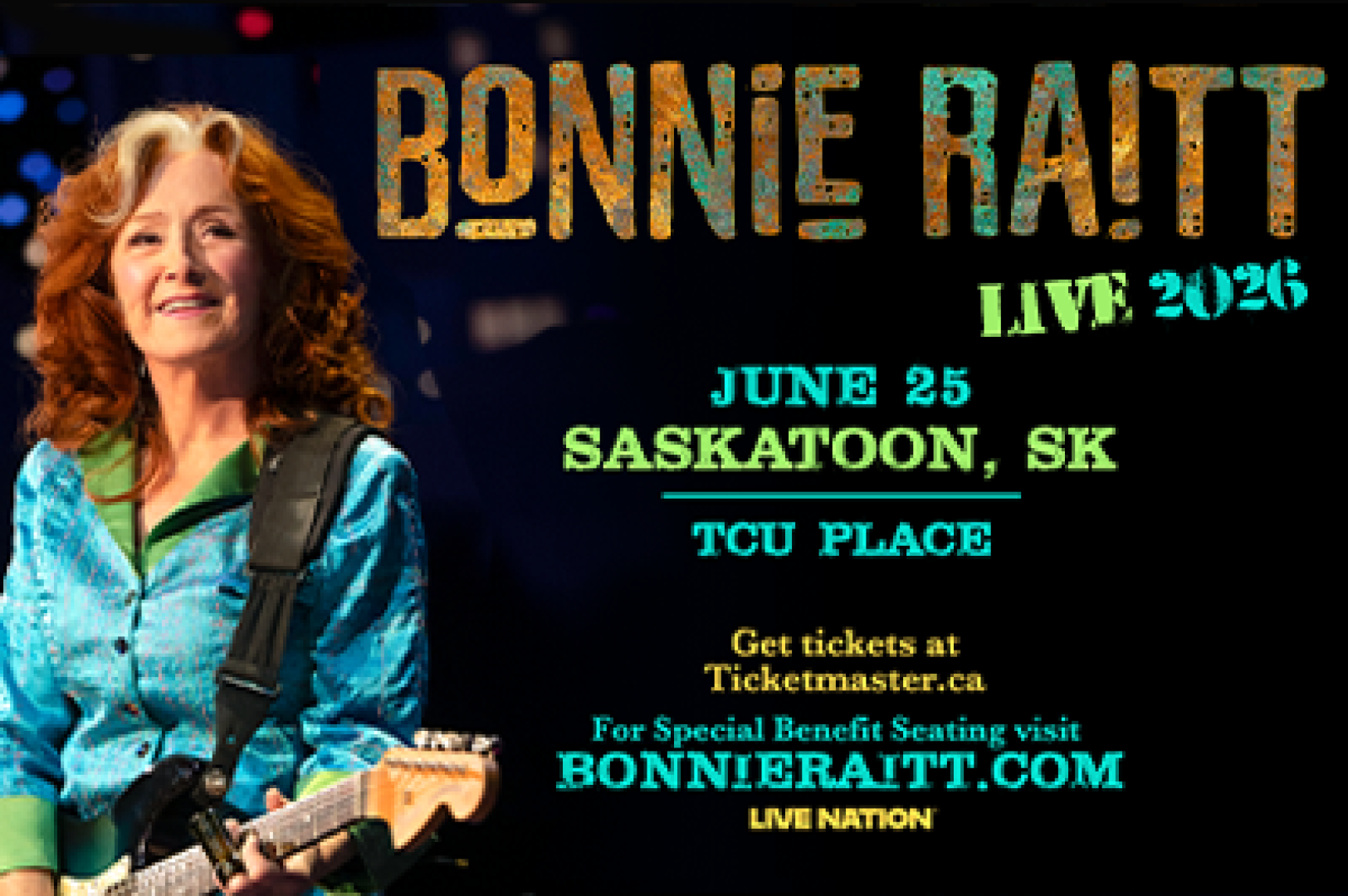 An image of Bonnie Raitt with a guitar. 