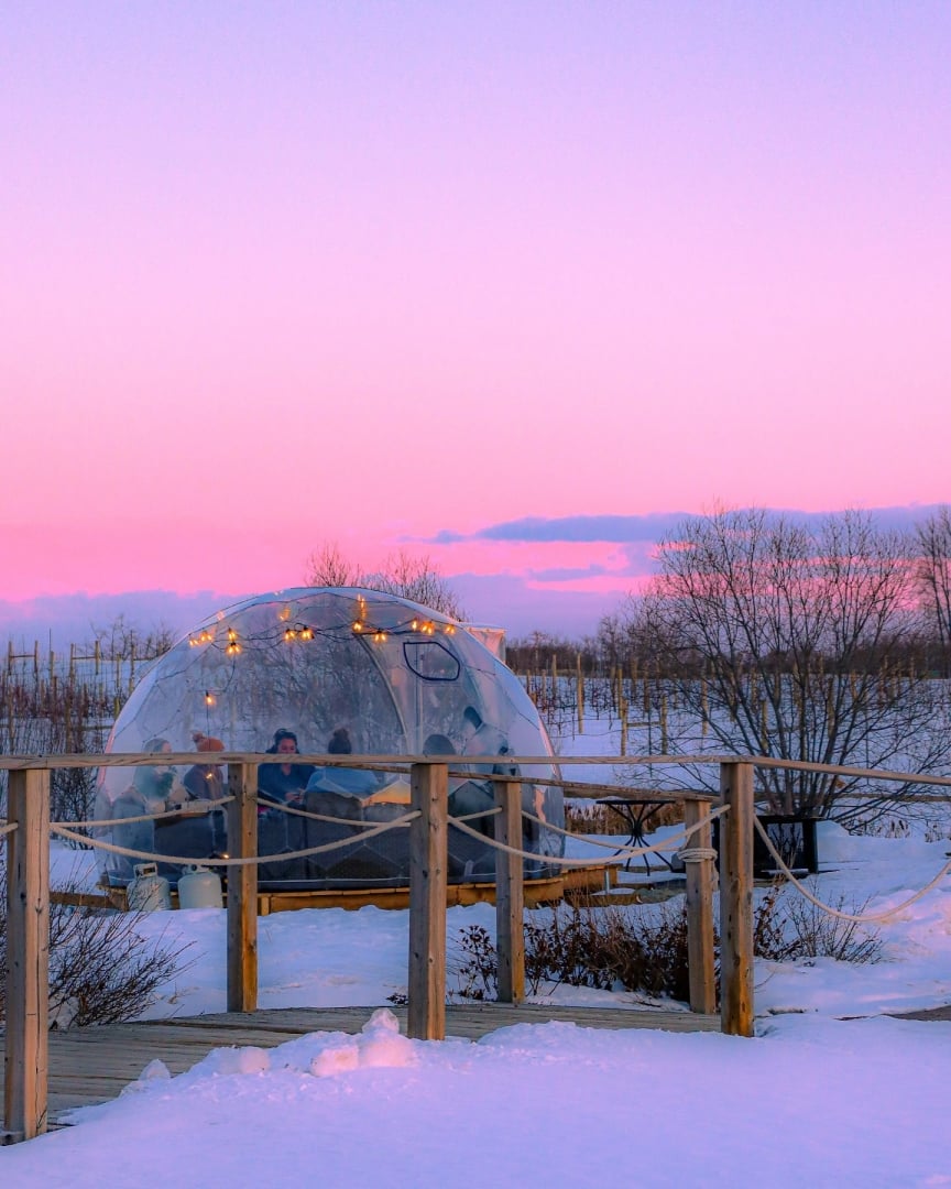 Winter dome at Crossmount during sunset.