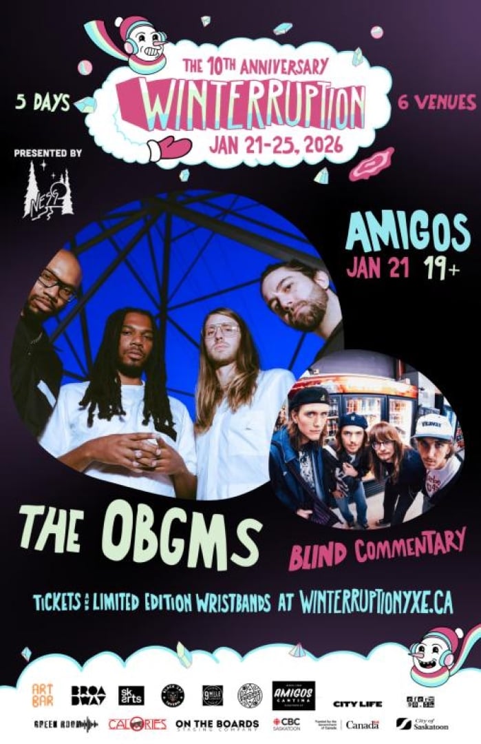 Image of the WTPN YXE 2026 Music Festical for the bands: The OBGMS and Blind Commentary at Amigo's Cantina (19+). 