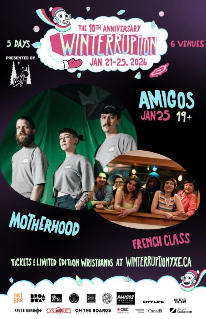 Image of the WTPN YXE 2026 Music Festical for the bands: Motherhood & French Class at Amigo's Cantina (19+).
