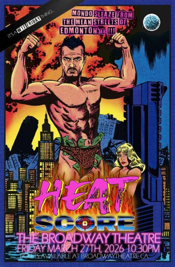 Image of a man in a leopard print speedo, filled with cash, and posing to show arm muscles off in comic book style art.
