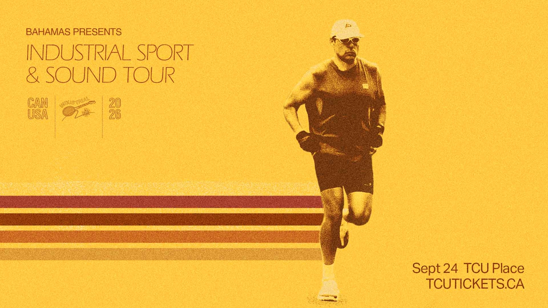 An image of a man in jogging gear against a yellow background. 