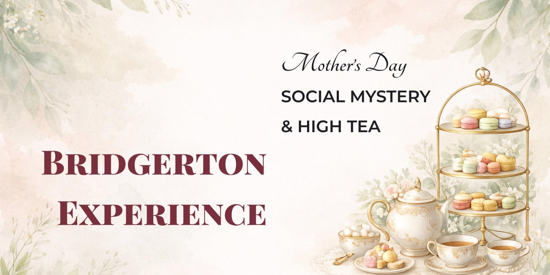 Elegant high tea set with fine china and treats