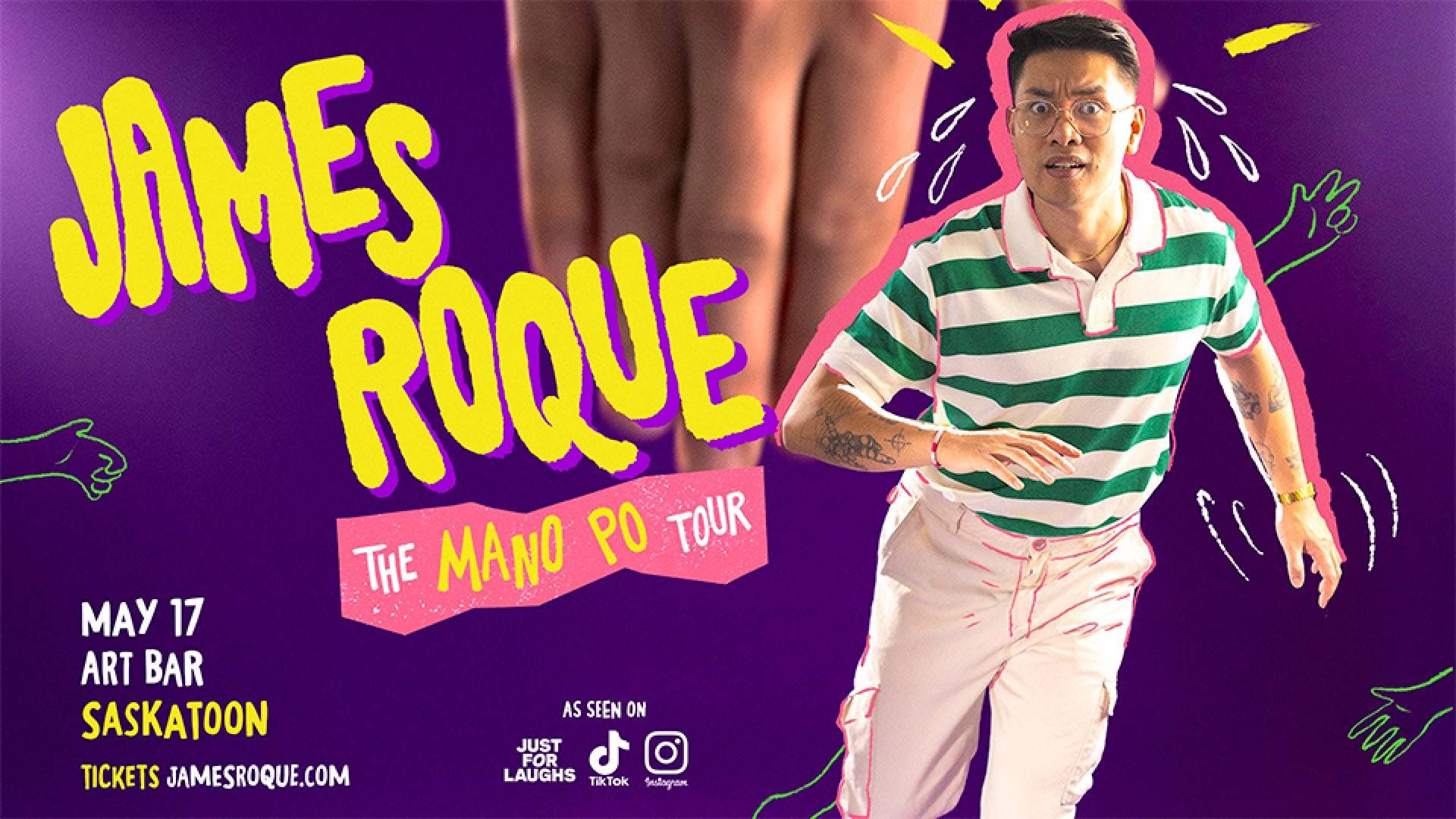 Poster for James Roque - Mano Po Tour. May 17 at the Art Bar in Saskatoon.