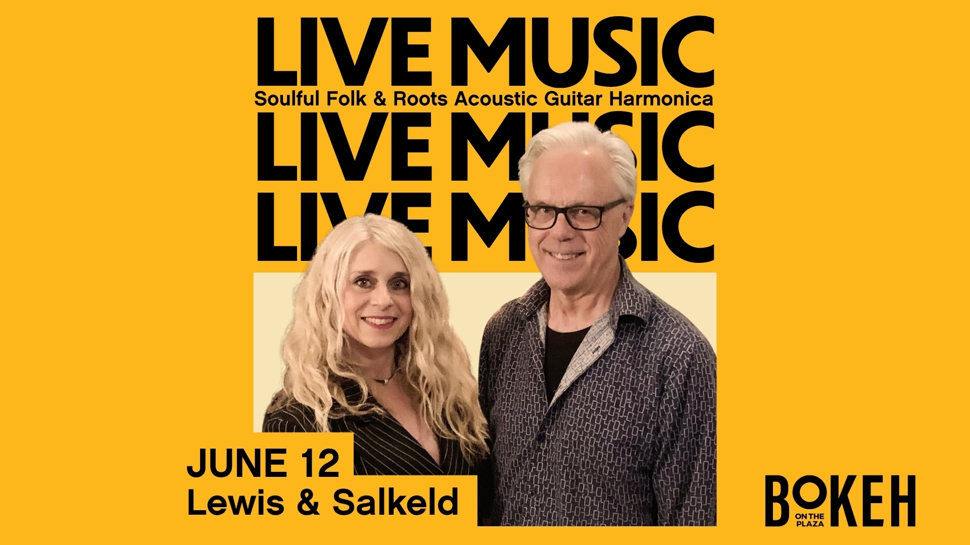 Poster for Live Music event with date of June 12 and artists names Lewis and Salkeld