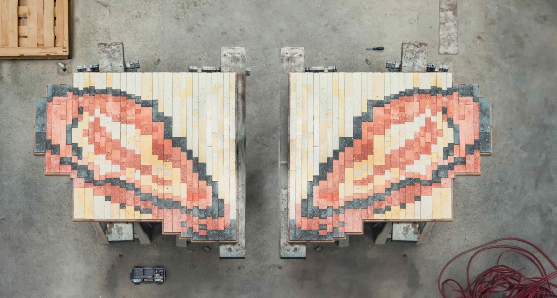 Cooking Sections, Bivalve Murals – Being Shellfish, 2023–ongoing), waste shell terrazzo mural. Photo: Jordan Young. Courtesy of the artists.