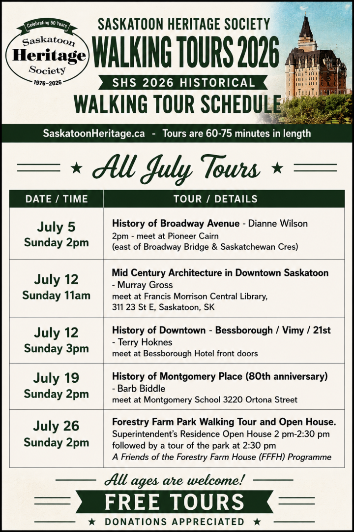 SHS Walking Tours schedule