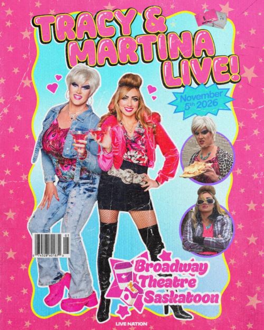 Images of performers Tracy and Martina dressed in early 2000s fashion, posing and smiling.