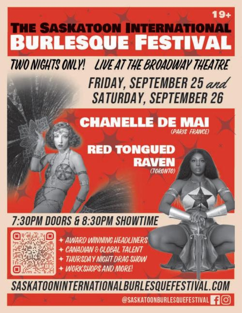 Image of Burlesque dancers Chanelle De Mai and Red Tongued Raven.