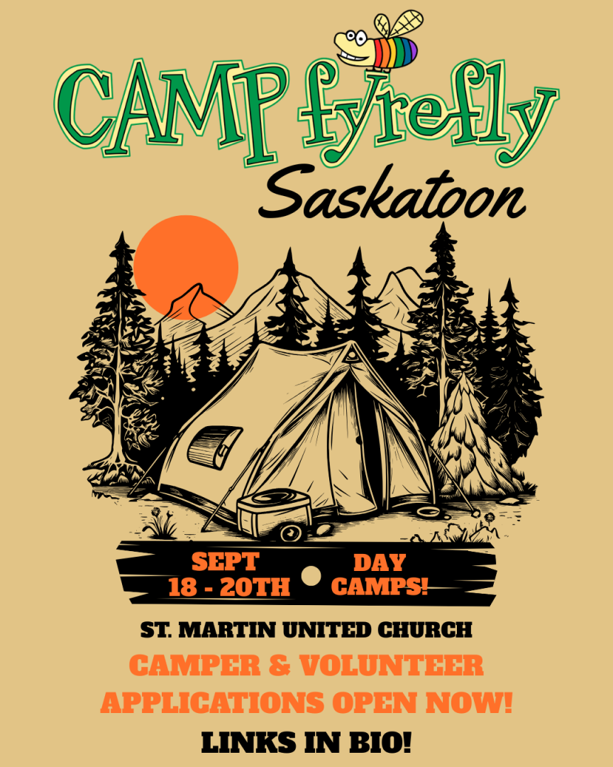Camp Fyrefly Saskatoon from September 18th to 20th. This is a day camp at St. Martin United Church and camper & volunteer applications are open now. Link in instagram bio.