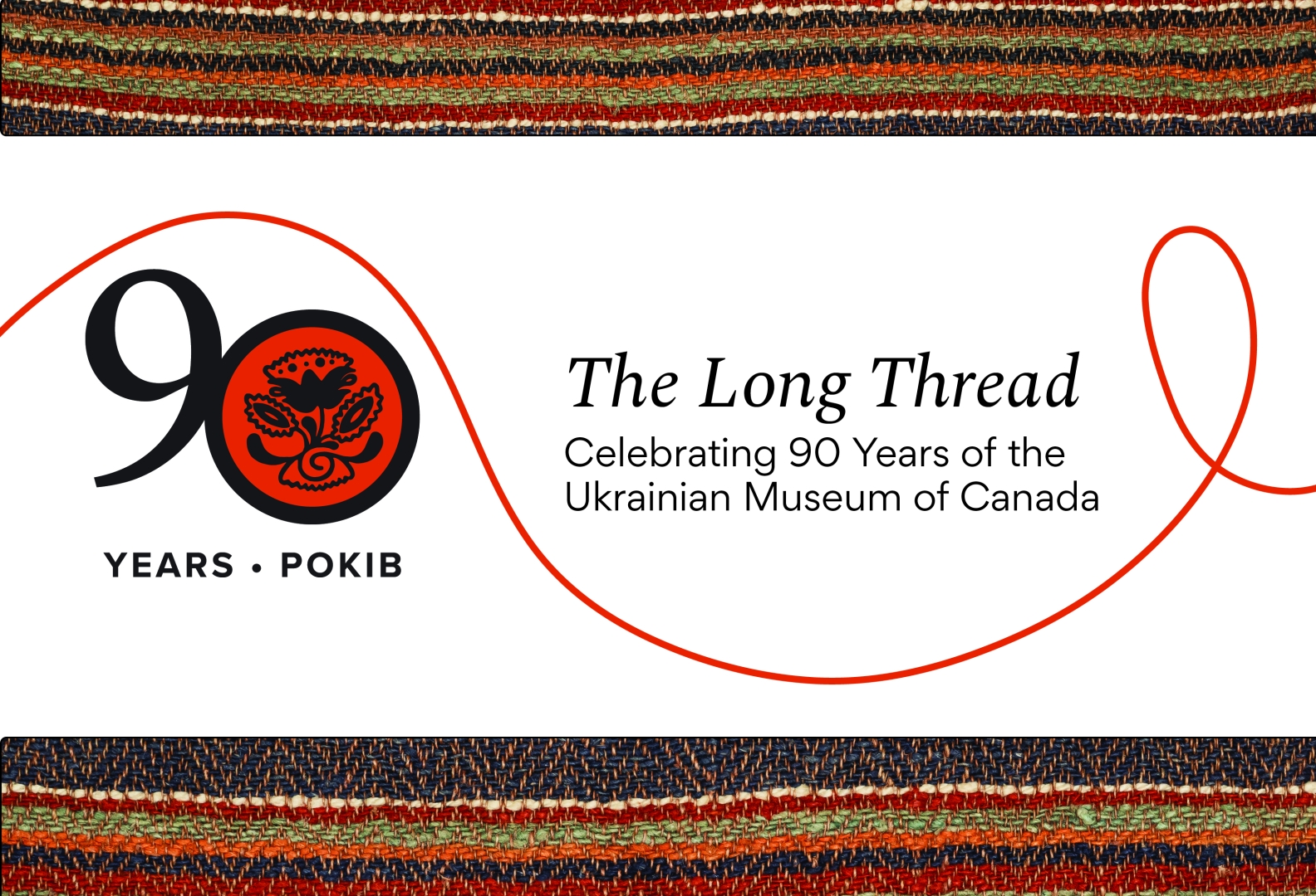 Graphic of The Long Thread: Celebrating 90 Years of the Ukrainian Museum of Canada + 90 Years Anniversary logo