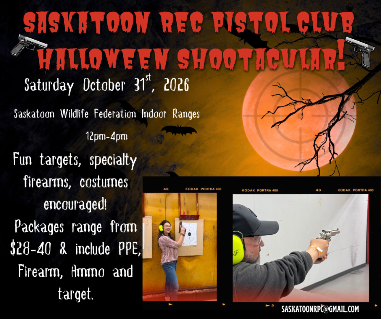 Poster for rec pistol night on halloween 12-4pm
