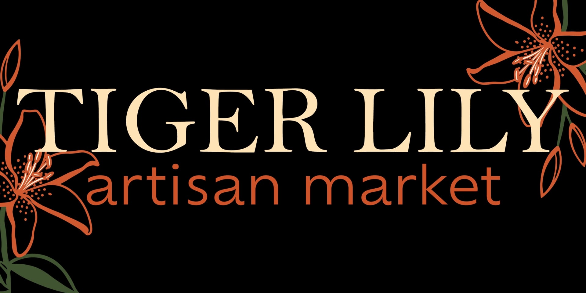 Tiger Lily Artisan Market banner with orange lilies 